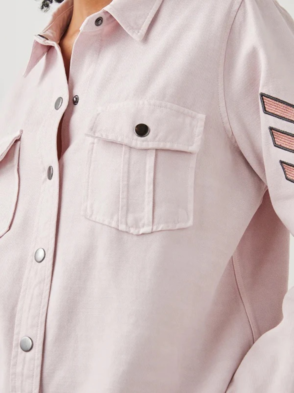 Rails Light Pink Shirt Jacket w/ Embroidered Chevron Size Medium Excellent!! - Picture 3 of 6
